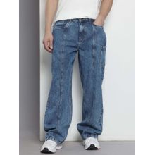 The Indian Garage Co Men Loose Baggy Relaxed Fit Solid Mid-Rise Jeans Blue