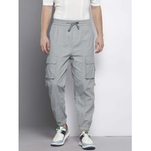 The Indian Garage Co Men Loose Baggy Solid Mid-Rise Cargo Joggers Grey