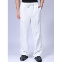 The Indian Garage Co Men Loose Wide Leg Solid Mid-Rise Elasticated Utility Cargo Joggers White
