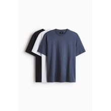 H&M Men Blue 3-Pack Regular Fit T-Shirts
