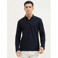 United Colors of Benetton Navy Blue Slim Fit Collar Neck Solid Polo T-Shirt