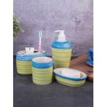VarEesha Ananda Blue Green Ceramic 4 Piece Bathroom Accessories Set Soap Dispenser with Accessories