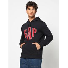 GAP Men Navy Blue Logo Embroidered Hoodie