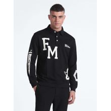 Flying Machine Men Black Text Printed Collar Neck Sweatshirt