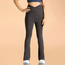 Kica Criss Cross Cotton Flare Comfort Pants with Back Pocket and Ankle Slit Black