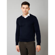 Cantabil Men's Navy Blue Solid Full Sleeves Casual Sweater