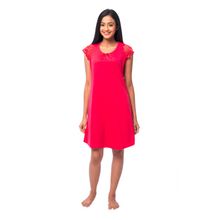 Nite Flite Lace Sleeved Coral Cotton Nighty - Coral