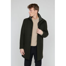 Matinique Men Green Solid High Stand Collar Long Sleeves Overcoat