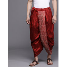 Manyavar Mens Maroon Art Silk Solid Thread Work Dhoti