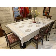 Stole & Yarn Floral Grey Jaipuri 4 Seater Cotton Table Cover - 100