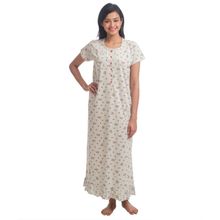 Nite Flite Printed Cotton Nightgown - Light Grey & Multi-Color