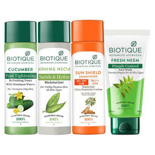 Biotique Skincare Routine Cleanser, Toner, Moisturizer & Sunscreen Combo