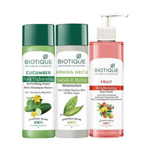 Biotique Fruit Brighting Face Wash, Cucumber Toner & Morning Necter Moisturizer CTM Combo