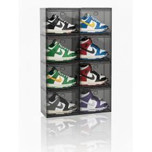 House of Quirk Shoe Boxes with Magnetic Door Clear Stackable Plastic - Black (Pack Of 8)