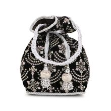 Anekaant Dangle Black and Silver Ethnic Embroidered Velvet Potli