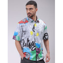 The Indian Garage Co Men Boxy Fit Grey Character Printed Half Sleeves Cutaway Collar Shirt