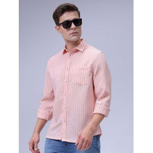 The Indian Garage Co Men Slim Fit Coral Striped Full Sleeves Cutaway Collar Shirt