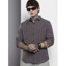 The Indian Garage Co Men Slim Fit Grey Vertical Striped Full Sleeves Cutaway Collar Shirt