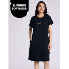 Nykd by Nykaa Buttery Soft Modal Cotton Dress With Extended Roll Up Sleeves Nys929 Black Lounge