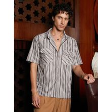 Campus Sutra Men Cloud Grey Multitrack-Striped Utility Shacket