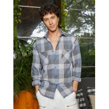 Campus Sutra Men Icy Blue and Ash Grey Checkered Utility Shacket