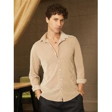 Campus Sutra Men Buff Beige Solid Velvet Shirt