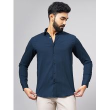 Wyre Navy Blue Blended Solid Party Wear Shirt - Slim Fit