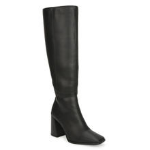 Truffle Collection Black Pu Thigh High Block Heel Boots