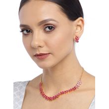 Zaveri Pearls Pink Floral Cubic Zirconia Contemporary Brass Necklace & Earring Set (ZPFK9508)