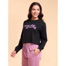 Enamor Round Neck Crop length Full Sleeve Pull On Cotton Sweatshirt For Women - Oversized - E9G2