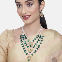 Zaveri Pearls Green Beads & Pearls Wedding Collection Long Kundan Necklace & Earring Set (ZPFK10247)