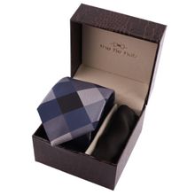 The Tie Hub Black & Grey Asteria Checkered Neck Tie with Solid Black Pocket Square Gift Set