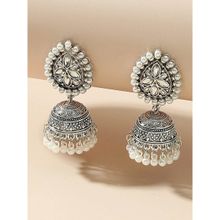 Oomph Jewellery Oxidised Silver Pearls Ethnic Jhumka Earrings