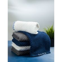 Nautica Twist 100% Cotton Towel -6Pc Hand Towel Solid-Navy Blue, White, Steel Grey