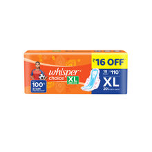 Whisper Choice XL thick Sanitary Pads - upto 100% Stain protection with side safe Wings- 16 Pads 2 Free Pads