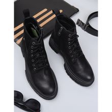 EZOK Men Black Solid Pattern Lace Up Leather Boots