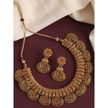 OOMPH Antique Gold Tone Red & Green Stone Choker Necklace Set