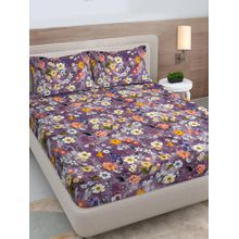 FABINALIV Purple Floral 300 Tc King Size Double Bedsheet with 2 Pillow Covers