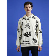Pepe Jeans Ivory Graffiti Print Full Sleeve Oversized Sweatshirt