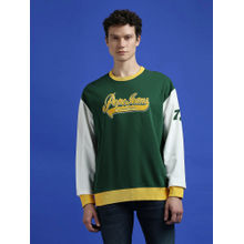 Pepe Jeans Green Flock Print Full Sleeve Oversized Sweatshirt