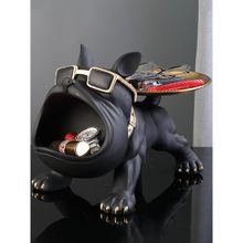 Smokey Cocktail Bulldog Storage Butler Sculpture, Black
