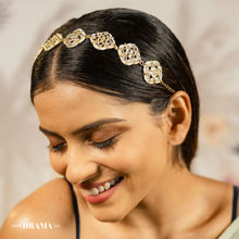 Hair Drama Co. Gold-Plated Kundan, Polki and Pearls Studded Diamond Head Chain