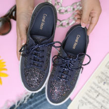 Coral Haze Dark Navy Glitter Sneakers With Navy Laces
