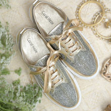 Coral Haze Gold Shimmer Sneakers With Gold Laces
