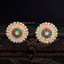 Sukkhi Traditional Pearl Gold Plated Kundan Meenakari Stud Earring For Women (SKR56855)