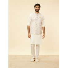 Manyavar Mens Cream Blended Cotton Printed Jacket
