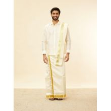 Manyavar Mens Cream Art Silk Solid Shirt Veshti (Set of 2)