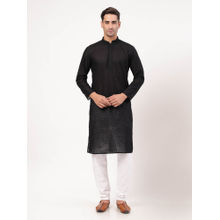 Mohanlal Sons Black Embroidered Mandarin Collar Chikankari Kurta with Chudidar (Set of 2)