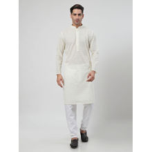 Mohanlal Sons Cream Embroidered Mandarin Collar Chikankari Kurta with Chudidar (Set of 2)