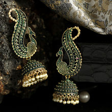 Anikas Creation Gold Plated Exclusive Traditional Green Jhumka Earring